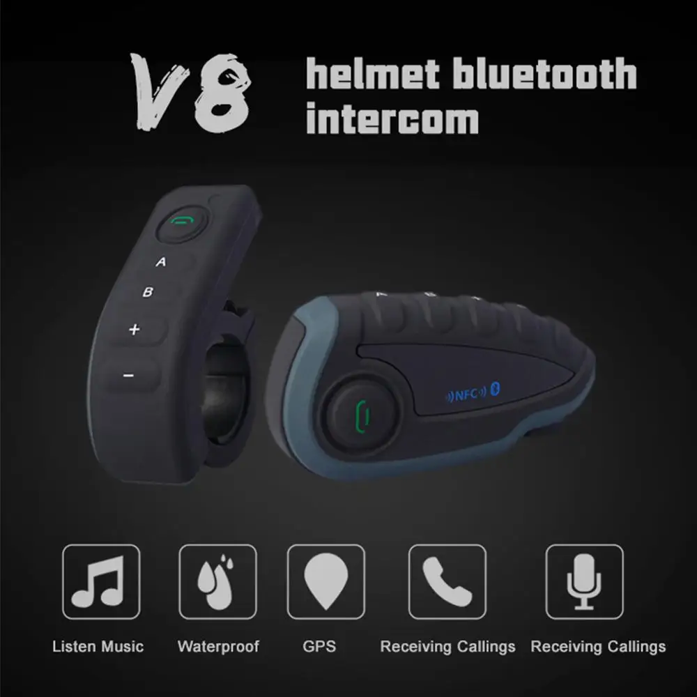 Motorcycle Helmet Intercom 1200M Bluetooth for 5 Riders Interphone Headset Remote Control FM Radio V8 BT | Автомобили и мотоциклы