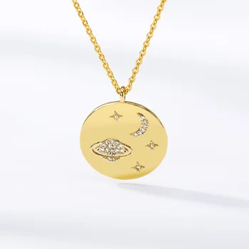 

Planet Moon Star Pattern Golden Coin Pendant Necklace Romantic Sweet Woman Jewelry Clavicle Chain Girl's Favorite Gift Birthday