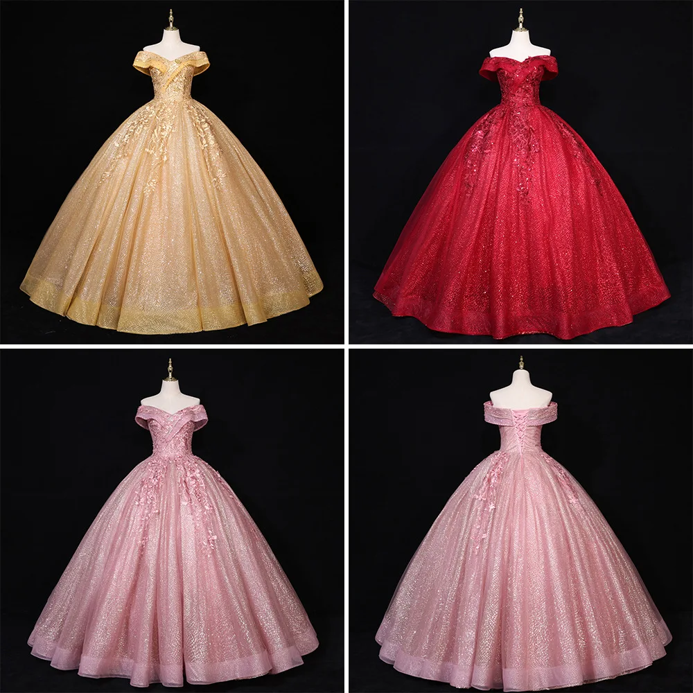 Pink Vestidos Luxury Sequin Quinceanera Dress Classic Off Shoulder Ball Gown Party Dress Robe De Bal Prom Customize