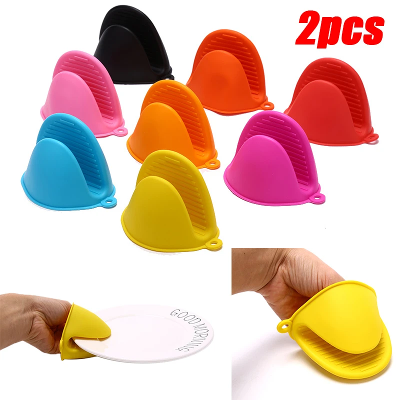 2pcs  Silicone Gloves Oven Heat Insulated Finger Gloves Cooking Microwave Non-slip Gripper Pot Holder Kitchen Baking Tool