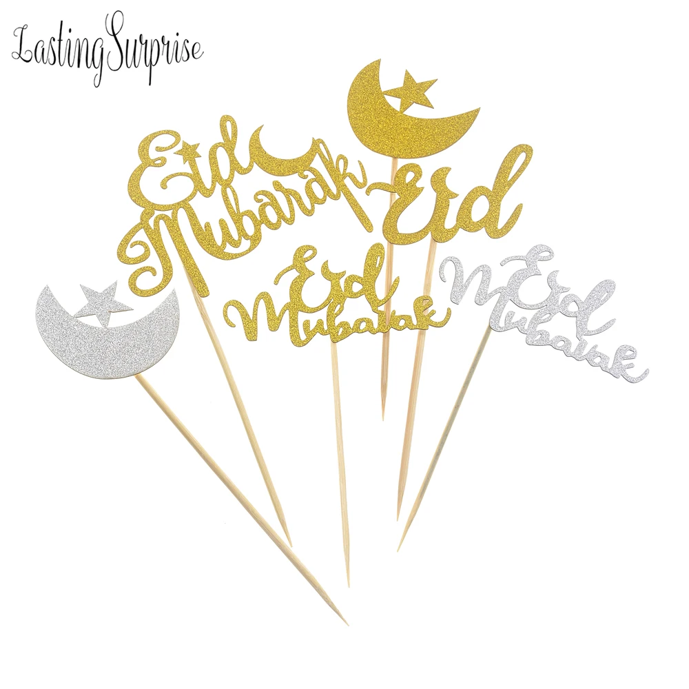 EID Mubarak Блестящий Топпер для торта Исламские мусульманские верующие вечерние