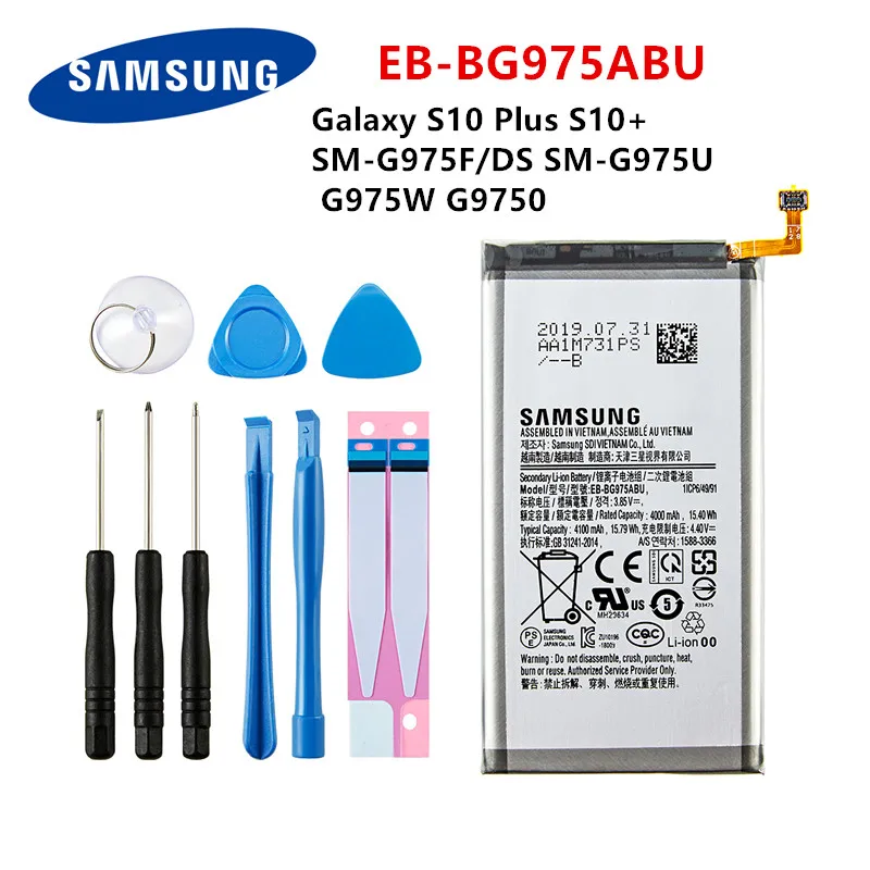 

SAMSUNG Orginal EB-BG975ABU 4100mAh battery For Samsung Galaxy S10 Plus S10+ SM-G975F/DS SM-G975U/W G9750 Mobile Phone +Tools