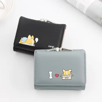 

Women Small Wallets New Cartoon Cute Corgi Doge Design Ladies Wallets PU Leather Female Short Money Purses With Coin Pocket