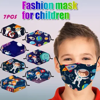 

7pcs Kids Cartoon Print Outdoor Mouth Mask Washable Reuse Face Mask Mouth Muffle Mouth Breathable Cotton Mask Mascarillas Masque