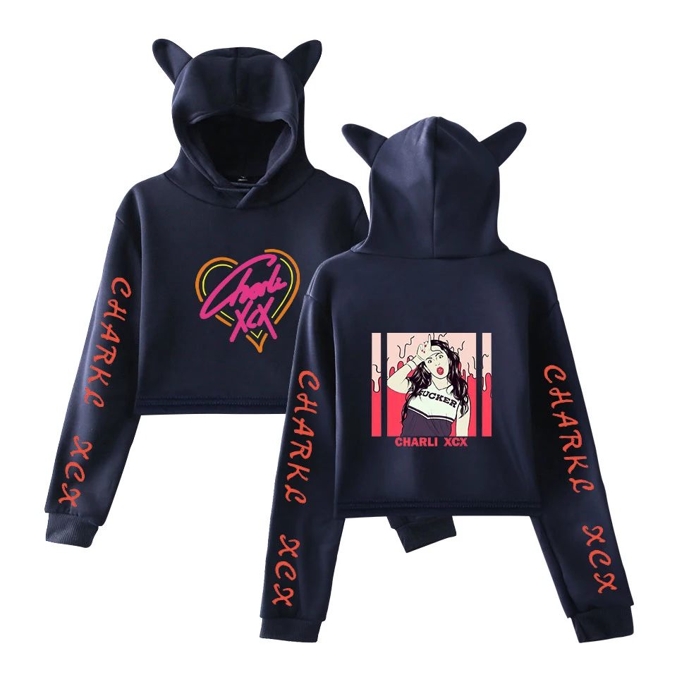 Новые осенние толстовки с капюшоном Charli XCX, женские популярные толстовки с капюшоном с кошачьими ушками, толстовка с капюшоном для женщин, популярные повседневные белые пуловеры для девочек