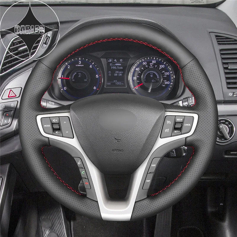 

DIY Car Steering Wheel Cover for Hyundai i40 2011 2012 2013 2014 2015 2016-2019 Genuine Black Leather Stitching Custom Holder