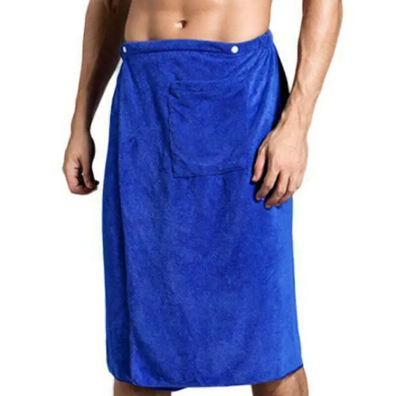 140*70cm Mens Winter Wearable Towel SPA Bath Bathroom Blanket Shower Beach Dry Quick Wrap - Цвет: Синий