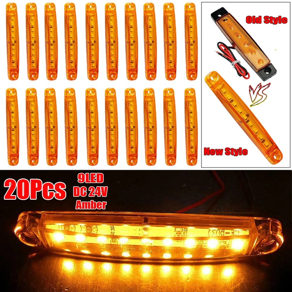 

20pcs Amber 9LED Bus/Truck/Trailer/Truck LED Lights Side Marker Light Waterproof 24V LED Light Tail Turn Signal