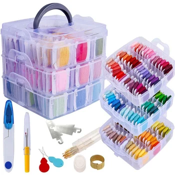 

Embroidery Floss Set, 150 Colors Cross Stitch Friendship Bracelets Thread with Floss Bins and 37 Pcs Cross Stitch Tool