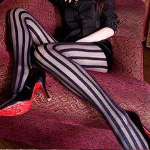 

Women Vintage Sexy Black Vertical Stripes Pattern Stretchy Tights Fishnet Tights Pantyhose Stockings thigh high socks