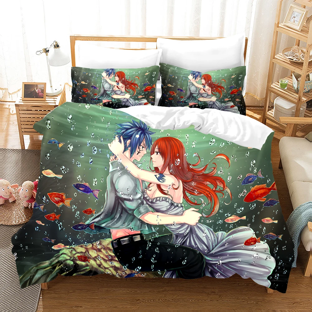 New Anime Fairy Tail Comforter Bedding Set Duvet Covers Pillowcases Bed Set Cartoon De Bedclothes For Kids Bed Linen