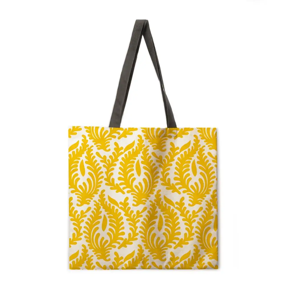 

Nordic yellow geometric printing bag casual handbag lady shoulder bag fashion beach bag foldable shopping bag