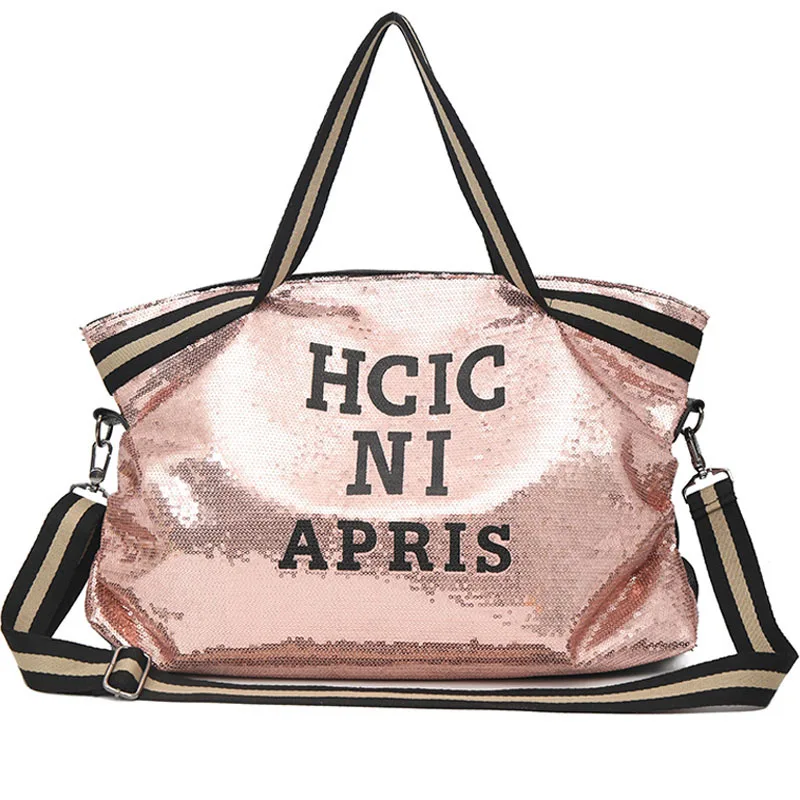 

Women Reversible Sequins Leather Pu Gym Bag For Fitness Sports Bag Shoulder Crossbody Bag Tote Travel Duffel Handbag