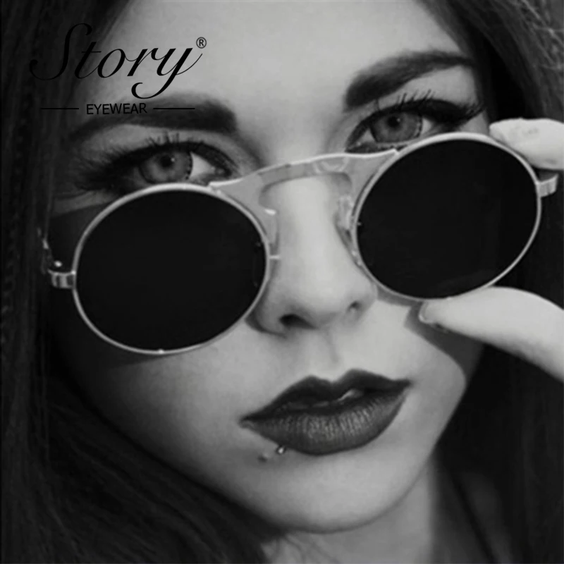 

STORY fashion punk alloy sunglasses women men 2019 brand designer Vintage metal gothic steam flip sun glasses Retro Shades S3057