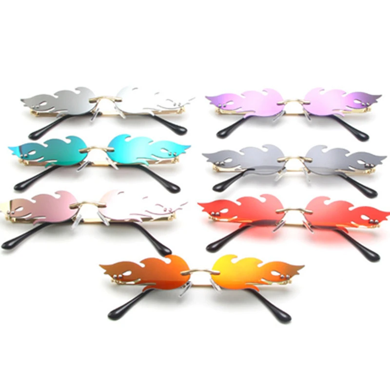 Universal Rimless Wave Sunglasses Fire Flame Sunglasses Streetwear Car
