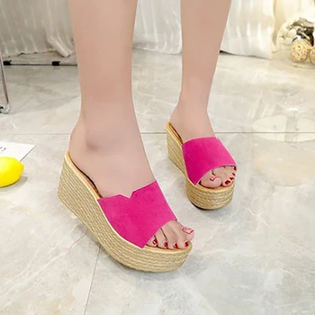 

Summer Woman Slippers Ladies Hemp Wedges Fashion Women New Beach Shoes Female Casual Slides Women's Open Toe Platform 2020