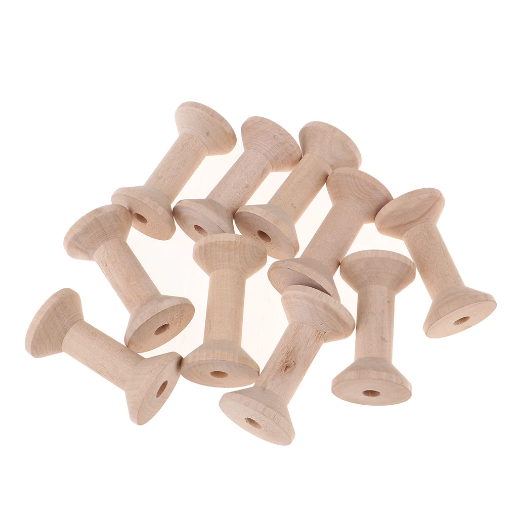 10x Natural Wood Spool Wire Thread Bobbins Cord Coil Sewing Supplies 3.5x6cm