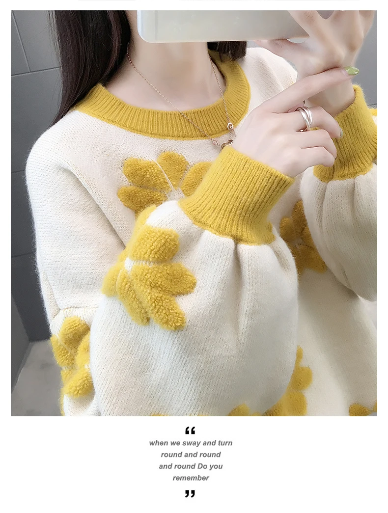 2019 женский свитер на весну и осень, однотонный, с вышивкой, с длинными рукавами, с круглым вырезом, плотный, теплый