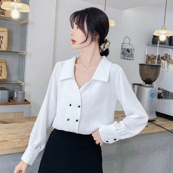 

Women Shirt Classic Chiffon Blouse Female Plus Size Loose Long Sleeve Casual Shirts Lady Simple Style Tops Clothes Blusas