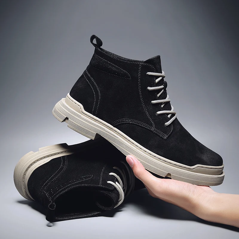 Botas hombre/мужские ботинки; безопасная обувь из натуральной кожи; высококачественные винтажные зимние ботинки в британском стиле; Зимние Повседневные водонепроницаемые ботильоны - Цвет: MUDKS1