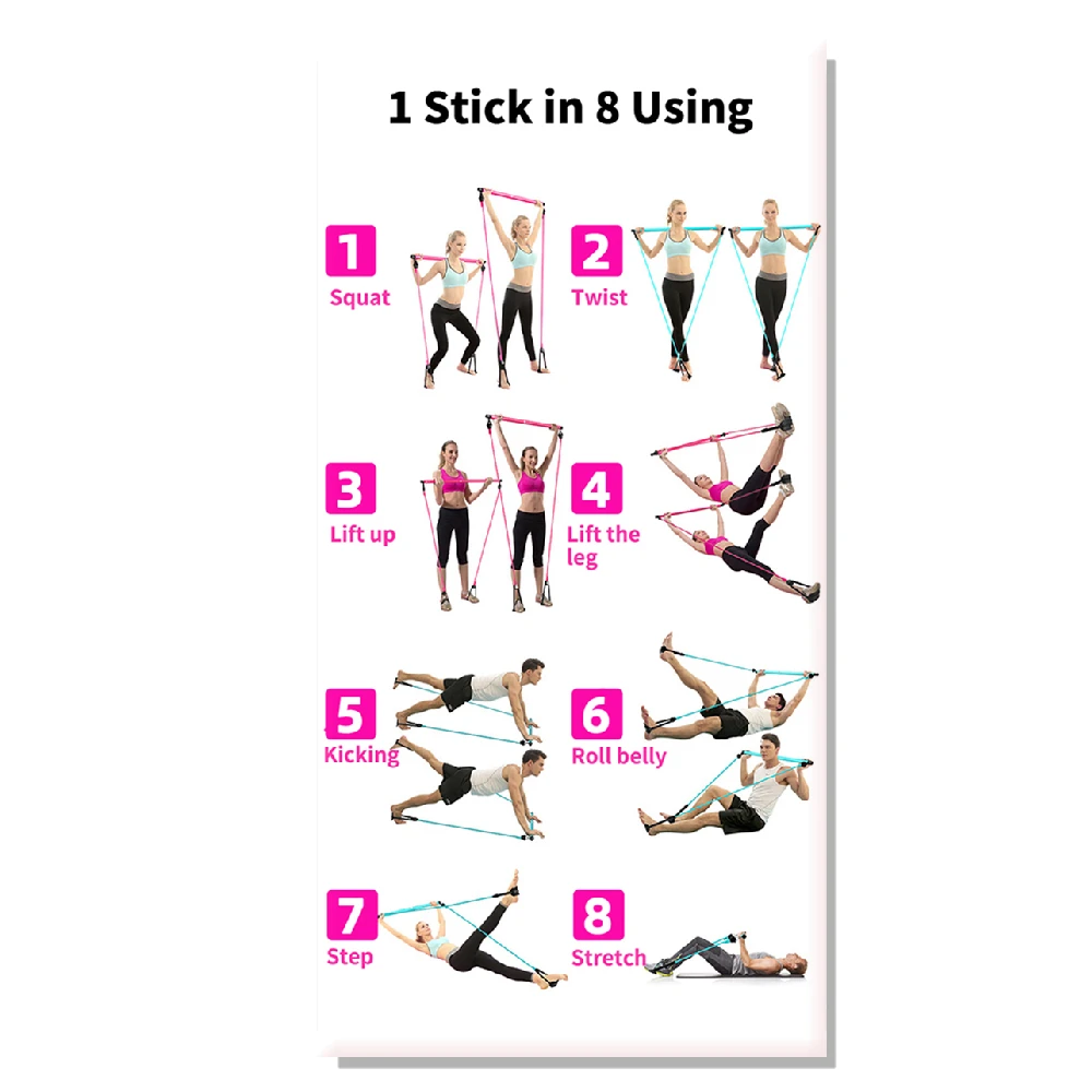 In Portable Pilates Bar Exercise Poster Bodybuilding Guide Fitness Portable Pilates Bar