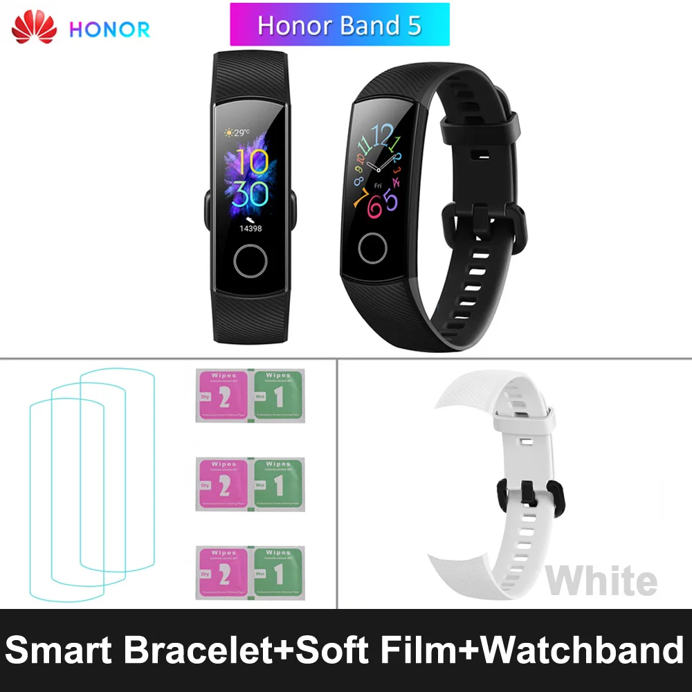 HONOR Band 5 фитнес умный Браслет мониторинг сердечного ритма 5 АТМ водонепроницаемый плавающий Bluetooth 4,2 смарт часы наручные часы - Цвет: Black White Strap