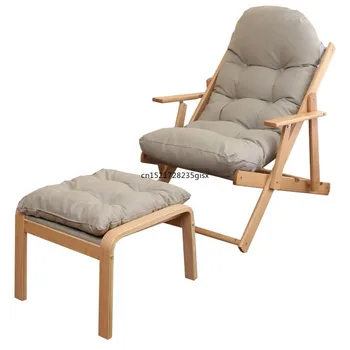 

Happy leisure lazy sofa Nordic outdoor folding balcony by lounge chair solid wood pregnant women lunch break chair