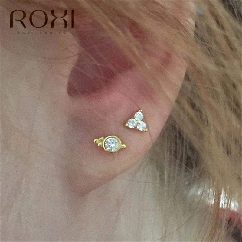 ROXI CZ AAA циркониевые хрустальные маленькие серьги-гвоздики свадебные серьги из стерлингового серебра 925 пробы для женщин минималистичные серьги, ювелирные изделия