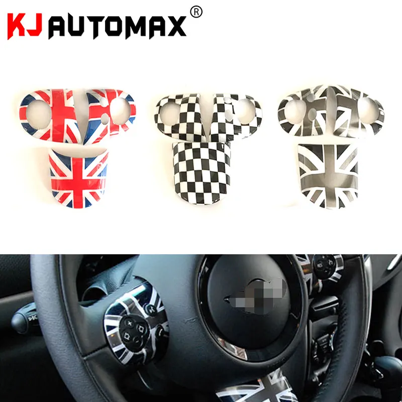 

KJAUTOMAX For Mini Cooper Steering Wheel Decorative Shell R55 R56 R60 R61 Checker Union Jack Grey Jack