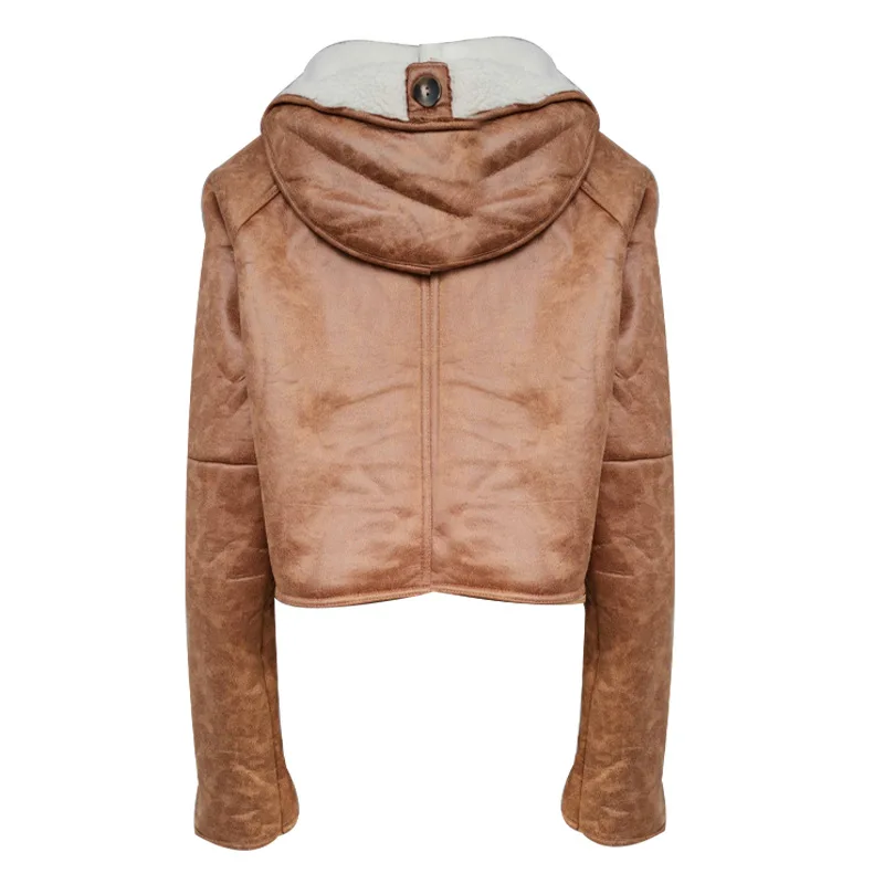 MIAOQING Lamb Fur Hit Color Women's Jackets Hooded Long Sleeve Casual Loose Streetwear Style Coats For Female Clothing