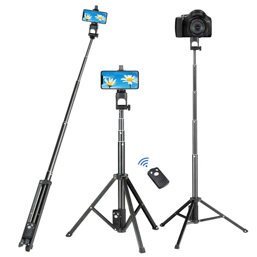 

Selfie Stick Extendable Tripod, Integrated, Portable All-In-One Professional Aluminum, Lightweight, Bluetooth Remote,51" ,black