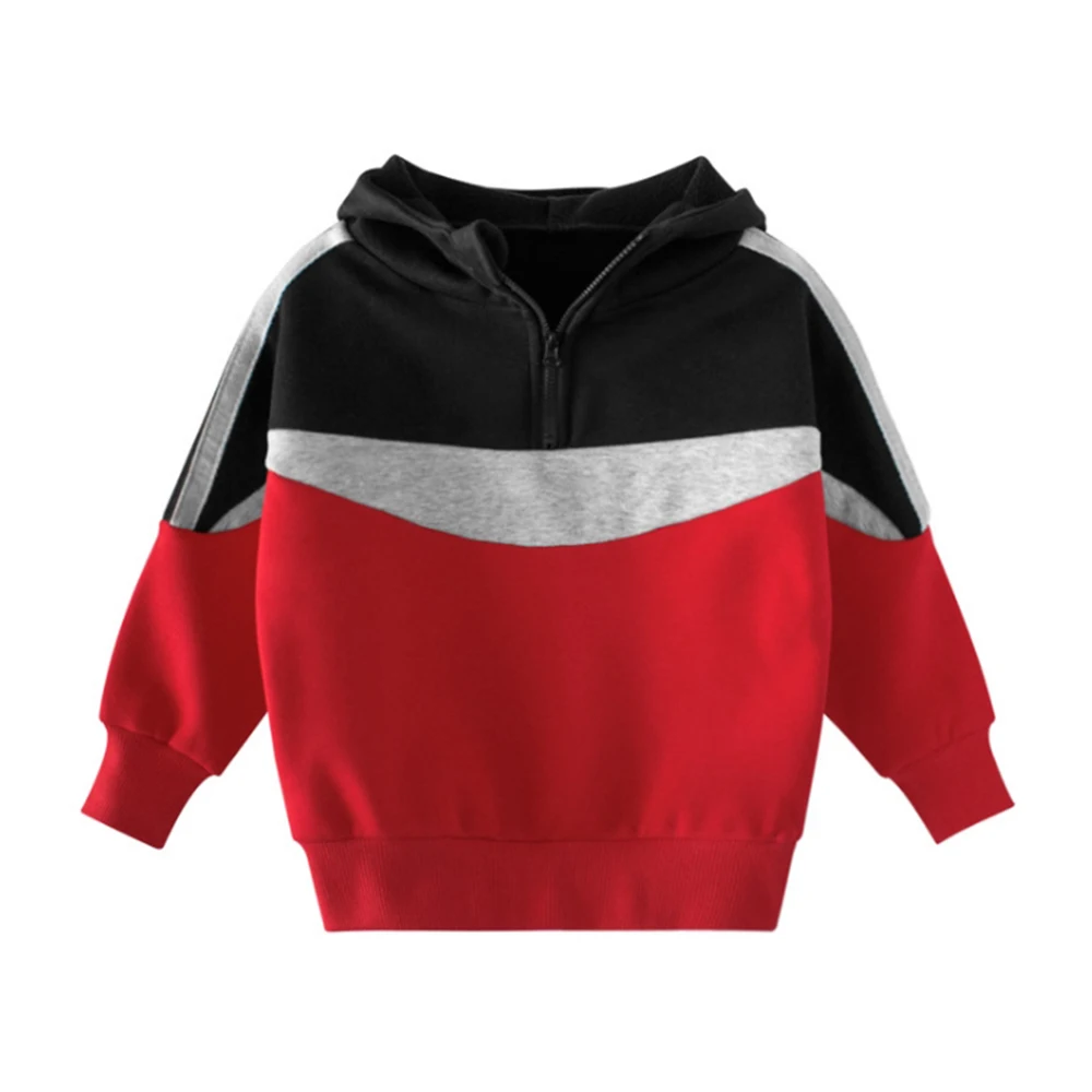 CYSINCOS свитер для маленьких детей пуловер с капюшоном и длинными рукавами в стиле пэчворк для мальчиков Осенняя повседневная одежда - Цвет: red