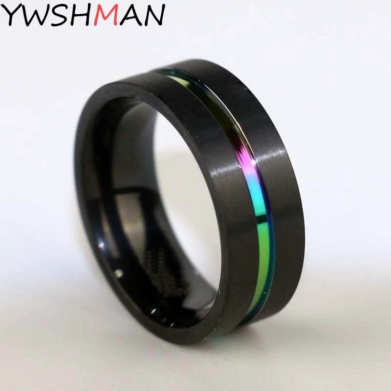 Black Titanium Stainless Steel Simple Ring Wedding Band 8mm Colorful ...