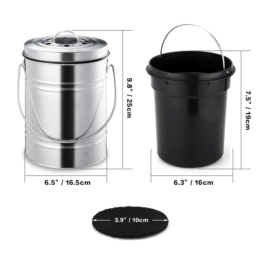 4L Kitchen Compost Bin, Outdoor Compost Bucket Indoor Odorless Countertop Compost Pail Black