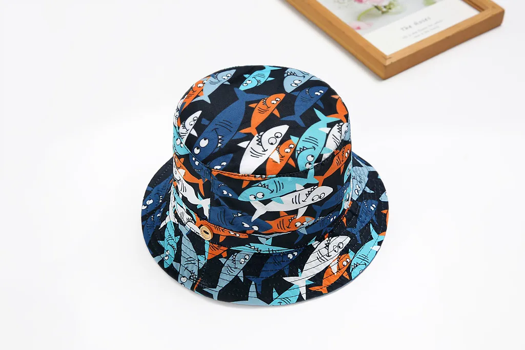 Летняя детская шапка, От 6 месяцев до 5 лет для маленьких мальчиков и девочек, детская пляжная шляпа с принтом акулы, шляпа в рыбацком стиле, хлопковая уличная шапка-ведро