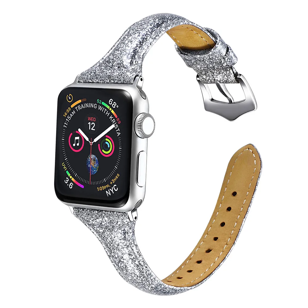Высококачественный сменный ремешок для часов Apple Watch 5, 4, 3, 2, ремешок 44 мм, 40 мм, 42 мм, 38 мм, тонкий яркий кожаный ремешок для iWatch