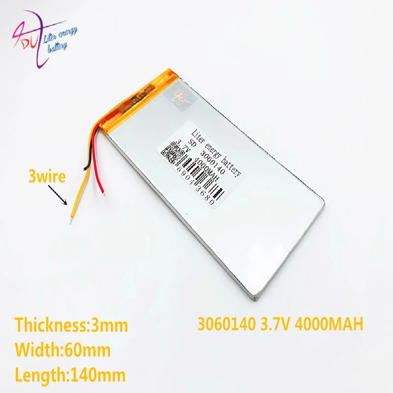 3 линия 0360140 3,7 V, 4000 mAH, 3060140 PLIB; полимерный литий-ионный/литий-ионный аккумулятор для планшетных ПК, power bank, сотового телефона, динамика; pipo