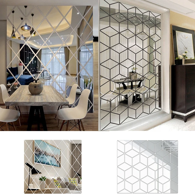 Mirror Wall Sticker Diy Diamonds Triangles