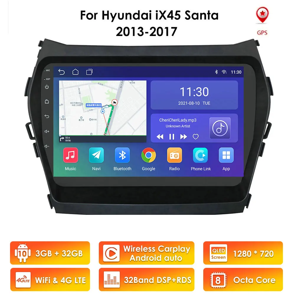 Автомагнитола 9 дюймов на Android для Hyundai IX45 Santafe 2013 - 2015 2017 автомобильный