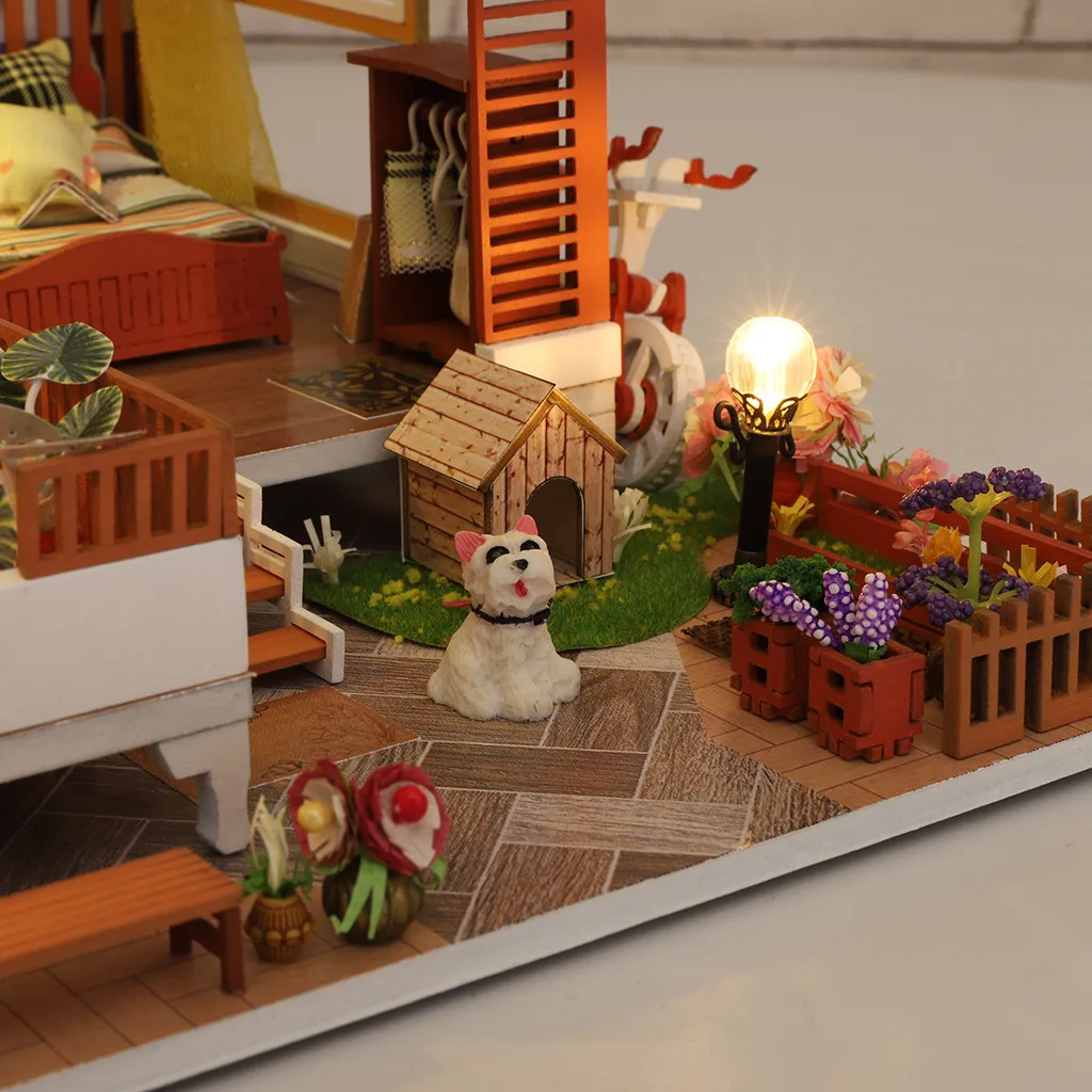 Обучающие Развивающие игрушки DIY миниатюрный дом мебель для детей 3D деревянная миниатюрная мебель светодиодный дом Творческие подарки Y1210