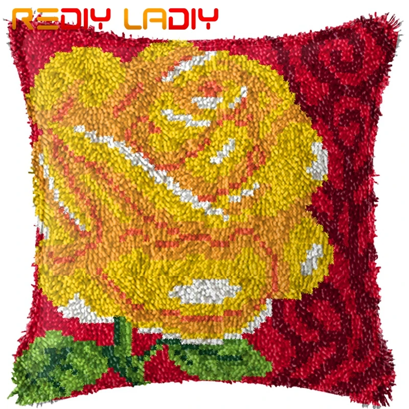 Latch Hook Pillow Kit Color Guitar Latch Hook Cushion Kit,DIY Pillow Cover Making Craft Printed Canvas Beginners Embroidery Crafting Pillow 43x43cm
