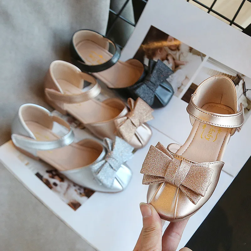 ULKNN Girls Kid Casual Flat Shoes Summer Girl Fashion Princess Sandals Adorable Bow Ballerina Slip-on Baby Student Sandals