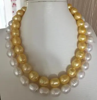 

Jewelry Free Shipping 2 rows 11-13mm south sea baroque multicolor pearl necklace 18inch 925s