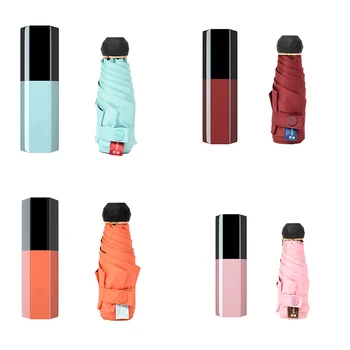 

Mini Capsule umbrella 5-folding Rain and Sun Black sunscreen coating Lipstick umbrella folding women pocket Umbrellara in women