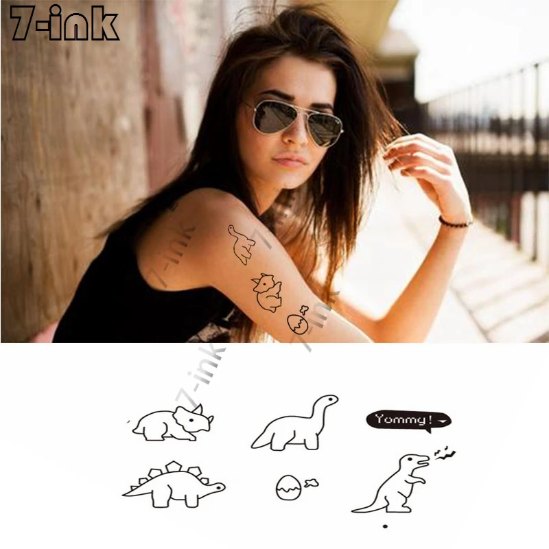 037 10 De Réductiontransfert Deau Tatouage Mignon Dessin Animé Dinosaure Oeuf Chat Oiseau Tatouage Imperméable Temporaire Faux Tatouage Pour