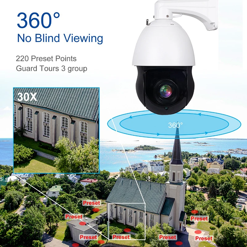 Наблюдения безопасности 1080P 5MP PTZ IP камера Открытый Onvif прибор ночного видения Мин скорость купольная CCTV камера H265 Onvif P2P IP66 водопро
