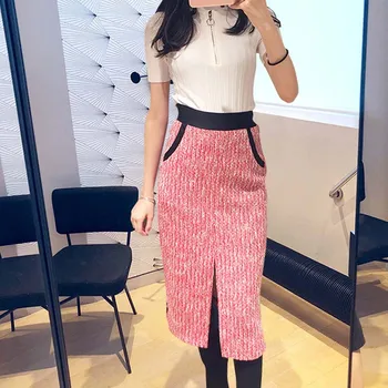 

Women Skirt 2019 Spring and Summer New Contrast Color Split Long Mid-length Lady Skirt