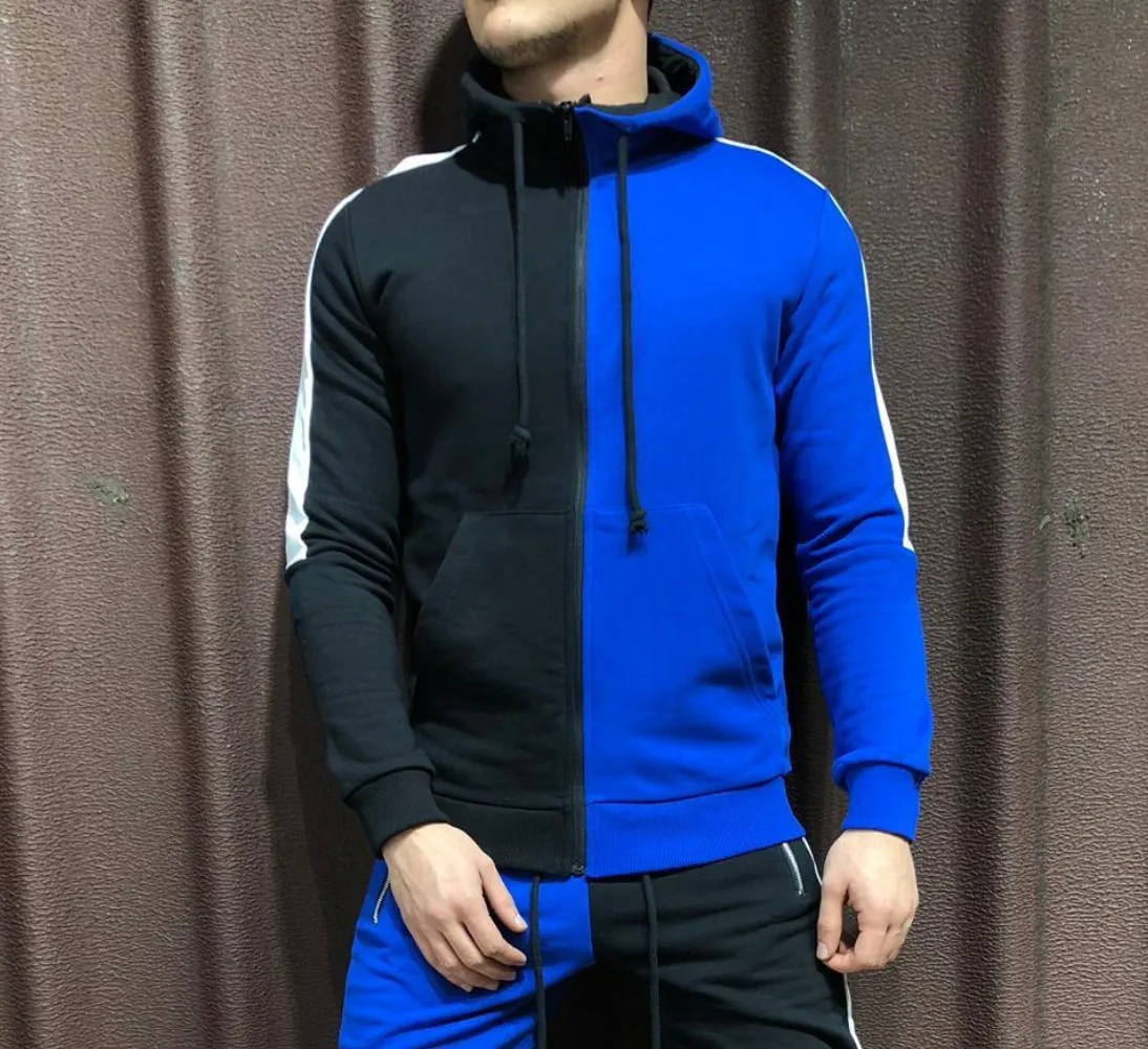blue top CYSINCOS, брендовые новые мужские комплекты, модная куртка в стиле пэчворк, спортивный костюм, толстовки+ спортивные штаны, комплекты из 2 предметов, тонкий спортивный костюм, одежда - Цвет: blue top