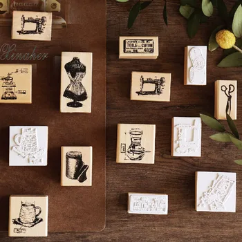 

Vintage Sewing machine Coffee time stamp DIY wooden rubber stamps for scrapbooking stationery scrapbooking standard stamp