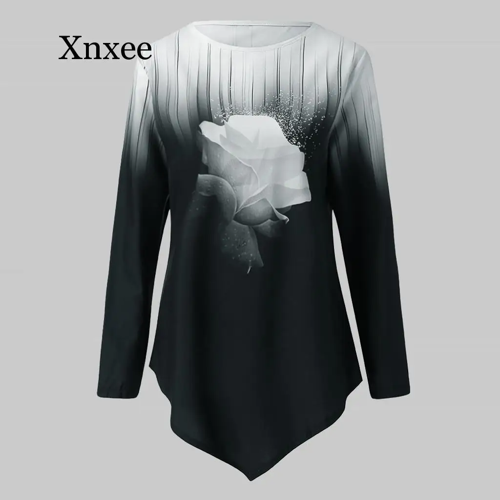 

black rose Tshirt Women Fashion Casual Long Sleeve Print Striped Tops T-Shirt Haut Camiseta Mujer Top Women T Shirt Camisas